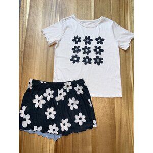 Cat & Jack Girls Floral Daisy Sleepwear Set Pajama Top & Shorts Large 10-12